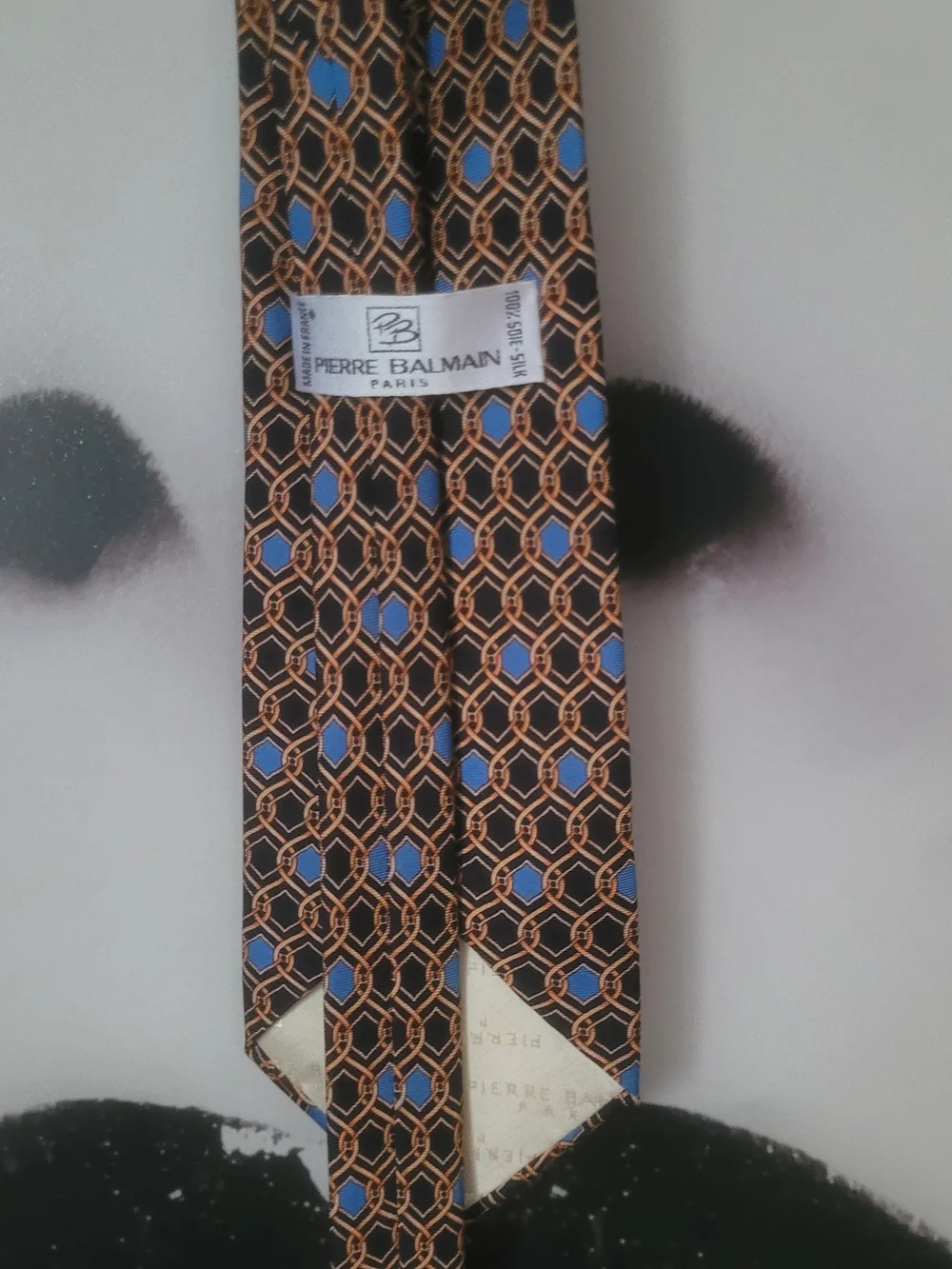 Balmain Black, Gold & Blue Silk Tie
